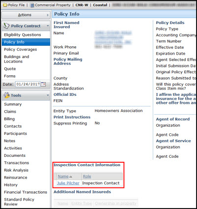 screenshot of Policy Info screen